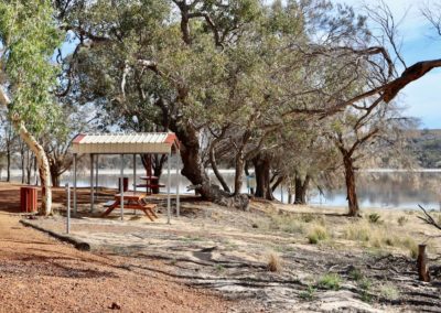 Picnic shelters next to Lake Queerearrup