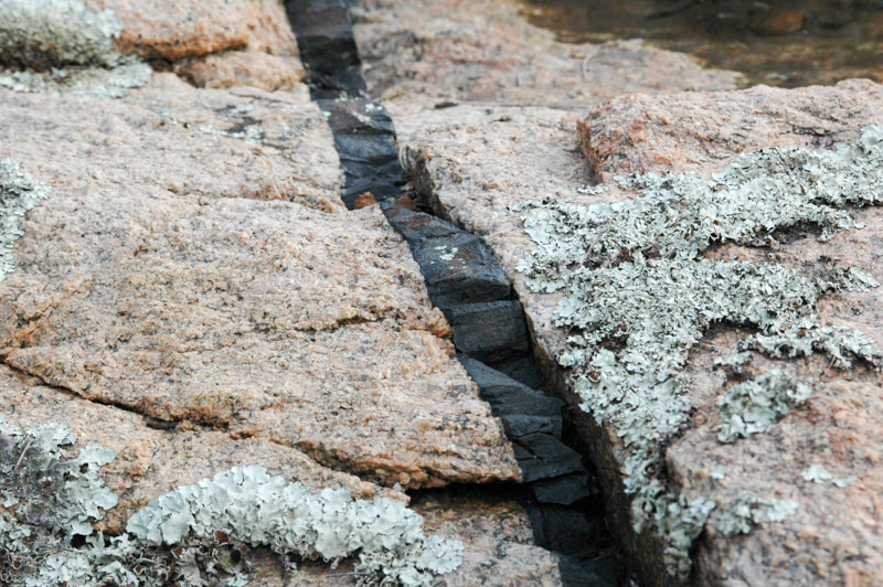 Large expanse of rock with vegetation and small pools of water