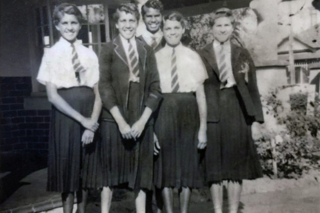 Averil (far left) at Girdlestone High school in Perth with (L to R) her sister Treasy, Ethel Birch, Verna Morrison and Margaret Mippy.