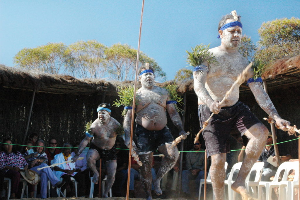 Image of Noongar dancers at the formal launch of the Nowanup Meeting Place by WA’s Minister for Environment, in 2007