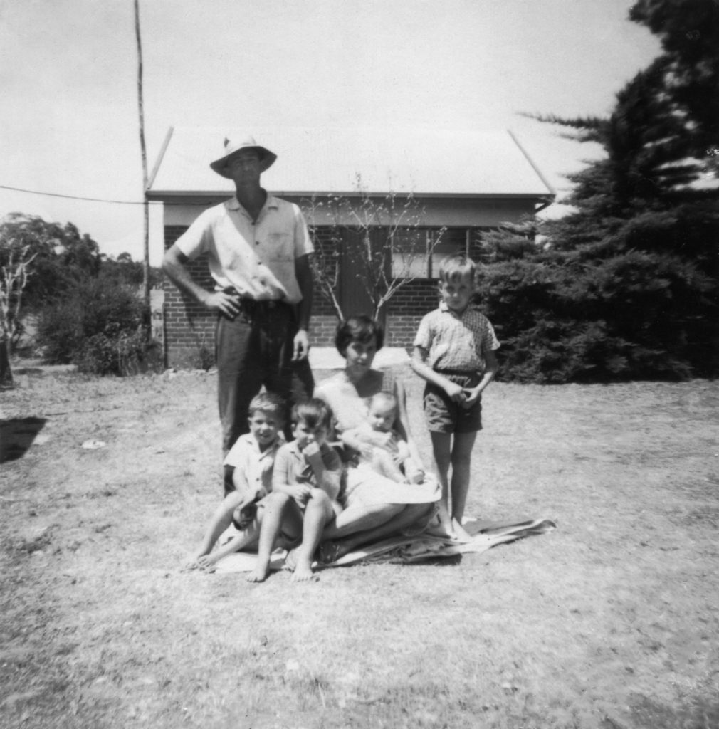 Image of The Robertson family at ‘Yarrak’ farm in 1964-65. Parents, Gres and Jill, with (L-R) Richard, Ian, Margaret and Peter. Picture: courtesy of Jill Robertson.