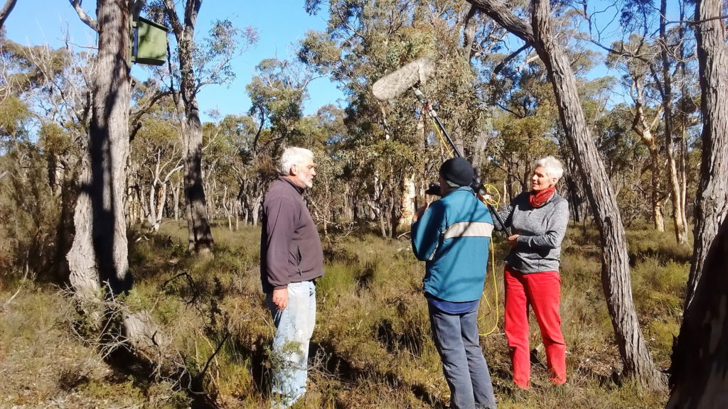 Image of Basil Schur of Green Skills with filmmaker Frank Rijavec and Margaret Robertson in 2018, recording the first interview of Gondwana Link’s film ‘Breathing Life into Boodja’. 