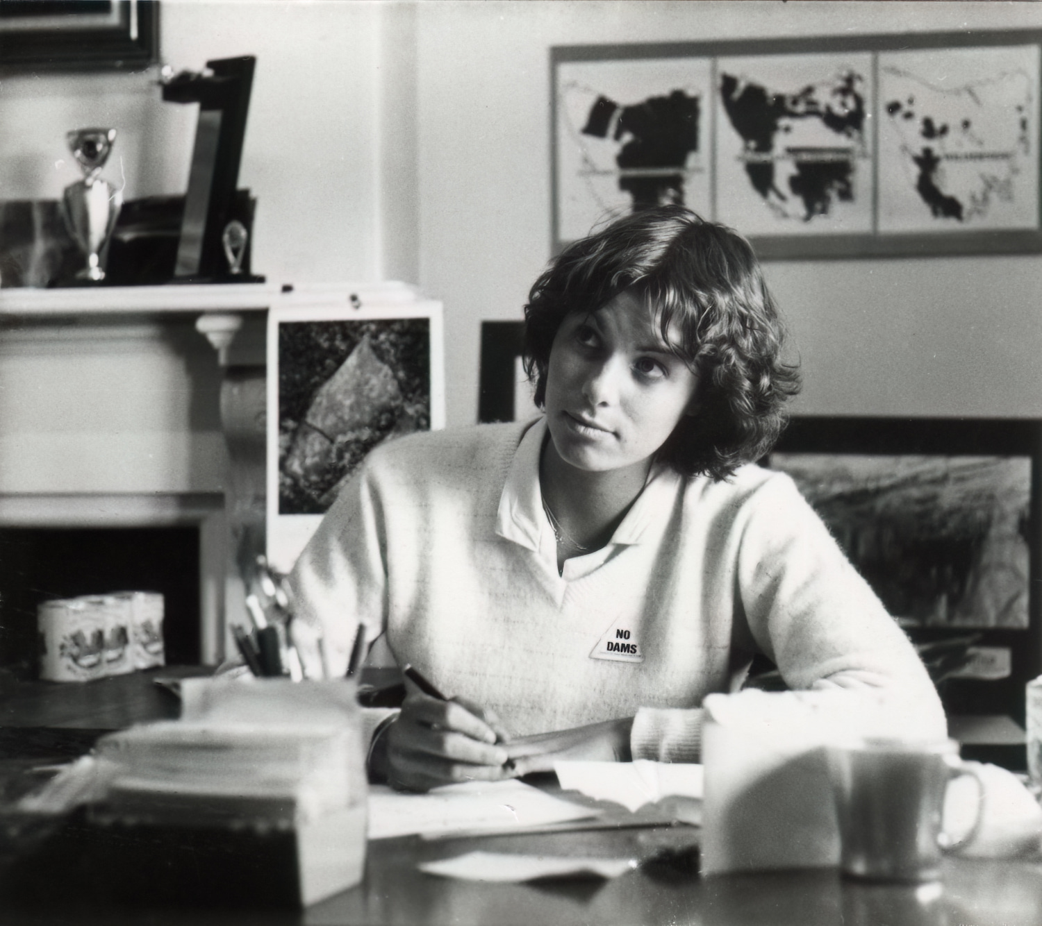 Image of Margaret at the Tasmanian Wilderness Society, soon after joining the Franklin River campaign in early 1982. Picture: courtesy of Margaret Robertson.